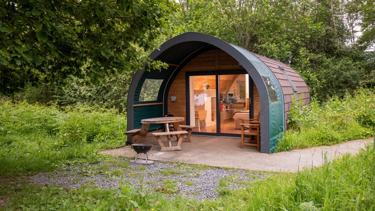 The exterior of the accessible furnished pod at Low Wray Campsite, Cumbria
